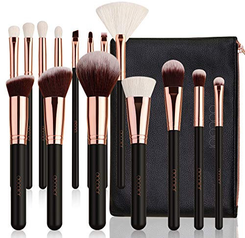 Docolor Lot de 15 Pinceaux de Maquillage Poils Naturels avec Trousse