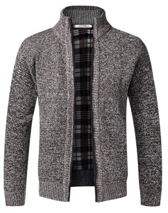 Jinsha Cardigan da Uomo Lavorato a Maglia, con Cerniera Intera, Caldo Maglione Invernale Foderato in Pile, L