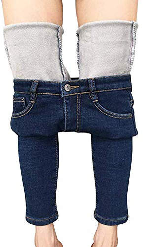 Pantalones de mezclilla para mujer, de invierno, con forro polar, elásticos, de talle alto, ajustados, para yoga