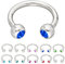 Treuheld® | Silbernes HUFEISEN Piercing Ring mit Kristallen - [44.] 1.2 x 6 mm (Kugeln: 3mm) - blau