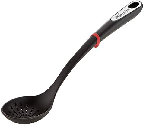 Lagostina Ingenio Smart Cuillère passoire avec anneau antidérapant, plastique, noir et rouge