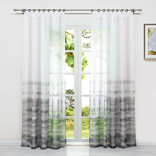 HeichkelL Farbverlauf Gardinenschal mit Kräuselband Vorhang Transparente Gardinen mit Verlaufenfarben-Muster für Wohnzimmer 1 Stück Grau BxH 140x245cm