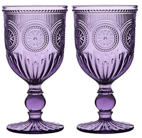 Wine Glasses Set of 2 Purple Embossed 300ml Drinking Goblets Alfresco Dining Glassware