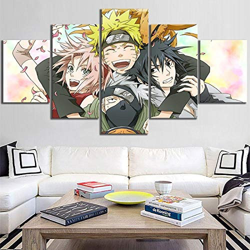 CHUADIAD Décoration de la Maison modulaire 5 pièces Animation Naruto HD Imprime Photo peintures Toile Affiche Art Mural pour Salon-sans Cadre
