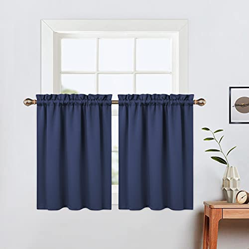 LinTimes Kurze Fenstervorhänge,Verdunkelungsvorhang für Küche Fenster,Thermische Fensterbehandlung und Cafe-Vorhang zur Raumverdunkelung 66cmx91cm(26x36 inch),2 er Set Navy Blau