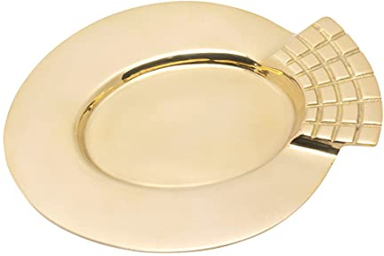 NKlaus Kerzenteller Messing Gold poliert oval 7 x 5cm Muster, 1 Stück | feines Linienmuster