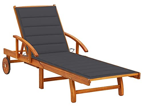 vidaXL Akazienholz Massiv Sonnenliege mit Auflage Gartenmöbel Liege Gartenliege Saunaliege Strandliege Liegestuhl Relaxliege Holzliege Rollliege
