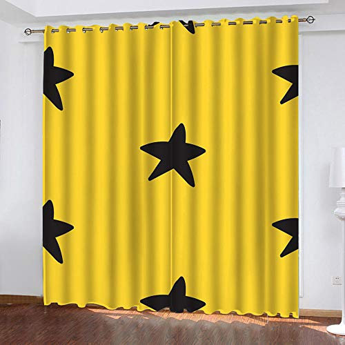 ZAHHYG Scheibengardine Gelber Schwarzer Stern Samtvorhänge Blickdicht Vorhänge mit Ösen Thermogardine Ösenvorhang Verdunkelungsgardinen für Schlafzimmer Wohnzimmer 2 x 75 x 166 cm