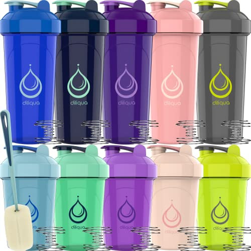 10 PACK, Shaker Bottles with Wire Whisks for Protein Mixes | Leakproof Blender Shaker Bottle Pack| BPA-Free & Dishwasher Safe | 5 Large 28-oz & 5 Small 20-oz shaker bottle | Shaker Cups for shakes