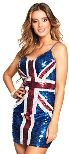 Boland Dazzle Déguisement pour femme Motif Union Jack années 90 à paillettes Taille M