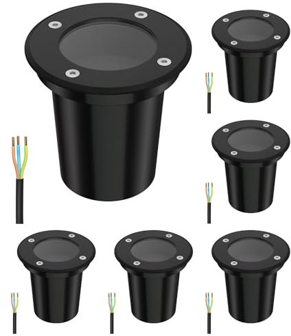 ledscom.de 6 Stück Bodeneinbauleuchte BOLI für außen, IP67, schwarz, rund, 108mm Ø, 1x GU10 max. 15W