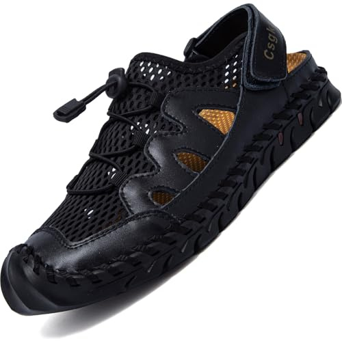 Csgkag Sandales de Marche Homme Bout Fermé - Été Randonnée Plage Sport Plein Air Respirant Décontracté - Noir, EU45