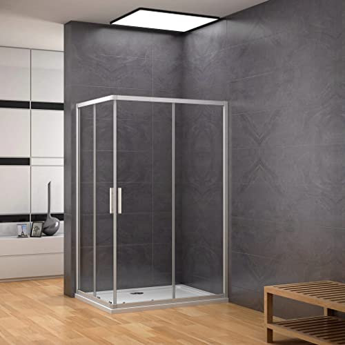 185 cm Box Doccia Angoalre Porte Scorrevoli Vetro Temperato 5 mm Trasparente Profilo Argento Opaco 80x100 cm