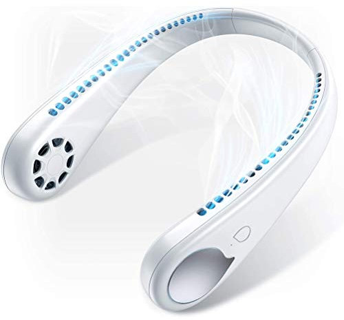 iconectato Portable Hands Free Neck Fan, 360° Lazy Neckband Fan 48 Surround Air USB Rechargeable Fan 3 Wind Speeds Silent, Bladeless Necklace Fan for Outdoor Home Sports Travel, White (JJ045416107)