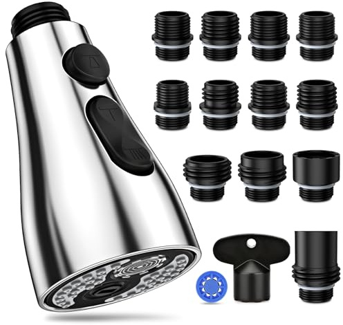 Kitchen Faucet Head Replacement, Pull Down Faucet Spray Head G 1/2, Kitchen Sink Faucet Replacement Parts with 6 Different Adapters by Ifaucet