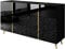 lukmebel Kommode Onyx Auf Goldenen Beinen Hochglanz Elegantes & Modernes Design Versteckte Ablagen Leicht Zu Reinigen Abrieb- Und Kratzfest Laminierte Platte 158x413x88 cm Schwarz