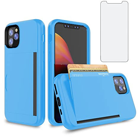 Asuwish Phone Case for iPhone 11 Pro Max 6.5 with Tempered Glass Screen Protector Cover and Credit Card Holder Stand Slim Hybrid Cell Accessories iPhone11 11pro Promax i XI Plus Women Men Blue
