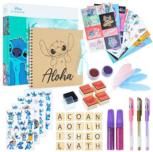 Disney Stitch DIY Scrapbook Mädchen, Scrapbook Set, Stickerbuch & scrapbook zubehör mit Sticker Stempel Glitzerkleber, Geschenke für Mädchen