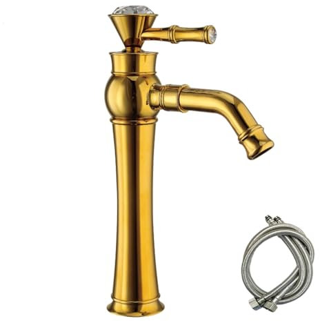 Wasserhahn Bad Gold, Waschtischarmatur Hoch Armatur Waschbecken Luxus Gold, Einhebel Waschbeckenarmatur für Waschbecken Badezimmer
