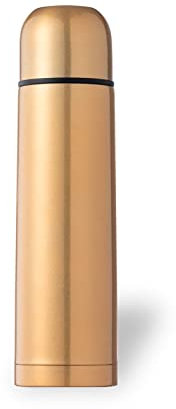 Termo de café para llevar- Botella térmica 500 ml, medio litro en acero inoxidable con doble pared. Termo para bebidas calientes o frías con tapón de seguridad/taza (Dorado)