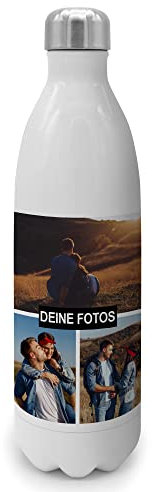 PhotoFancy® - Personalisierte Trinkflasche 'Collage' - Thermo-Trinkflasche mit eigenem Foto selbst gestalten - Thermosflasche aus Edelstahl - 1000 ml - Layout Collage 3 Bilder