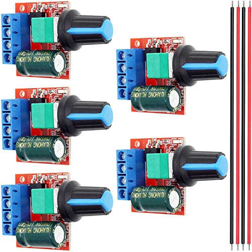 Youmile 5 Stück PWM Motor Drehzahlsteller Drehzahlregler DC 5V-35V 5A Drehpotentiometer Geschwindigkeitseinstellung Schalter Controller mit LED-Anzeige mit 24AWG rotem und schwarzem Kabel