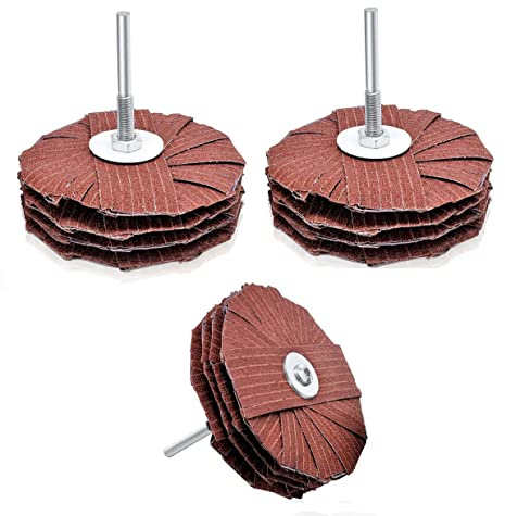 LINE10 Tools 4-inch Sanding Mop Kit, Moulding Flap Wheel Sander for Drill, 120 Grit Mop Sanders Brush, 1/4 Shank, Abrasive Flapper Sander for Woodworking, Contours, Finishing, Pack of 3