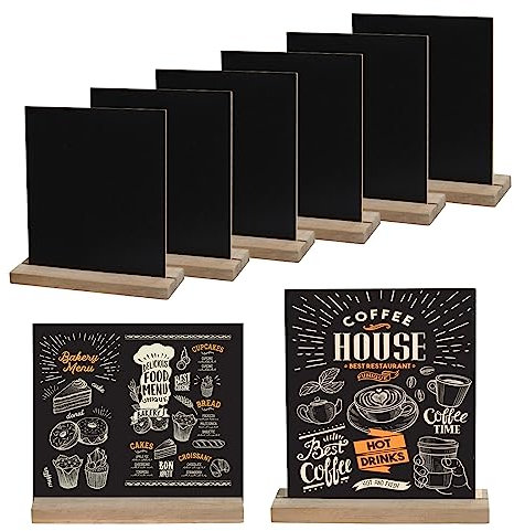 Mini Tableau Noir,Lot de 8 Tableaux Noir savec Supports en Bois,Mini Panneau D'affichage,Mini Ardoise Craie Double Face pour Anniversaire Mariage Bar Café Boulangerie Fête 13 x 15 cm
