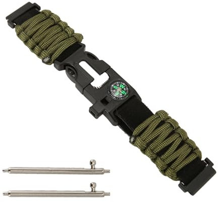 6-in-1 Paracord-Uhrenarmband, Paracord-Armband 22 Mm, Passend für Huami-Uhrenarmband, Sportarmband für Outdoor-Camping-Abenteuer (OD Grün)
