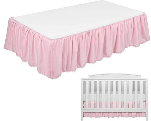 Neamou Volant Anti-poussière - Jupes de lit pour Tout-Petits,Jupe de Berceau en Microfibre avec Pompons pour amener bébé au Chaud et Confortable Chambre de bébé pour Dormir et rêver 28 x 52