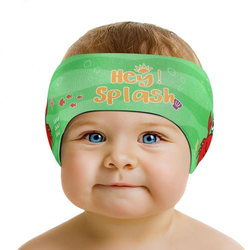 HeySplash Swimming Headband, Ear Protection for Kids - Neoprene Ear Guard and Hair Guard, Keeps Water Out, S, Green Crab