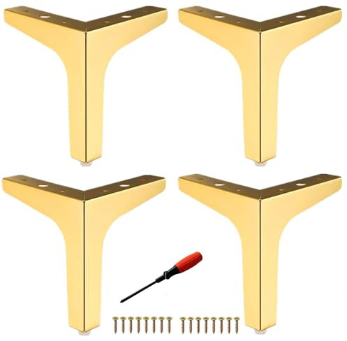 EURXLQ 4 Metall Möbelfüße,Schrankfüße Belastbar Bis 800 KG,TV Lowboard Möbelfüsse,Schrankfüße für Schrank,Schubladen,Nachttisch,mit Schrauben,Schraubendreher (Gold, 13cm)