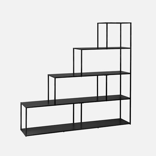 Bücherregal aus schwarzem Metall, mit 4 Ebenen und Treppenlook B 160 x T 30 x H 157cm - Industrielle