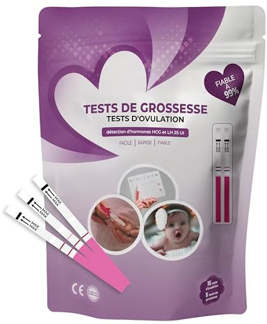 Test d'Ovulation et Grossesse - 15 test ovulation et 5 test grossesse 99% Précision et Détection de l'hCG & LH, Facile à Lire - Sachet Portable - kit fertilité test ovulation test grossesse