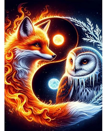 DOMROM Fuchs Diamond Painting Kits Erwachsene, 5D Eule Diamant Painting Bilder, DIY Tier Diamond Art Painting Kit Full Drill Gem Digitales Diamant Gemälde Stickerei für Gift Home Decoration 30x40cm