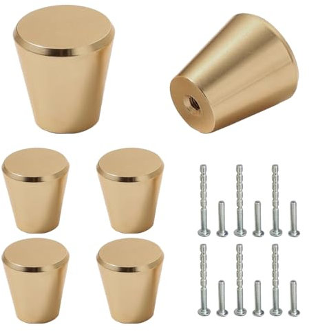 Beilala Gold Cupboard Handles Knobs Modern, 6 Pack Kitchen Cabinet Knobs Small Solid, Furniture Door Hardware Decorative Pulls for Cupboard Dresser Wardrobe Closet, 20x23mm