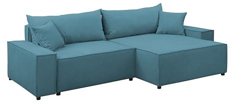 FORNIRO 24 Parma Ecksofa mit Schlaffunktion und Bettkasten - Sofa für 3 Personen mit Kissen - Schlafcouch L-Form Universal - Modern Couch - Stoff Komfort - 250x150x70 cm - Türkis