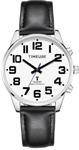 Sprechende Herrenuhr, analoges Ziffernblatt, Zeit-/Datumsanzeige, automatische Zeitkalibrierung, Alarm, stündlicher Glockenschlag, TIMEURE-2309M (Schwarz)