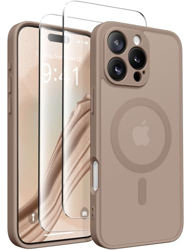 CAPRARO Magnetic Compatible with iPhone 16 Pro Case, Upgraded [Full Camera Protection] [Compatible with MagSafe] Protective Translucent Matte Women Girl Phone Case Cover, Withered Brown
