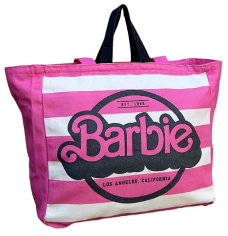 CARTOON Borsa mare Barbie con manici shopper borsa a spalla borsa da spiaggia grande con chiusura zip