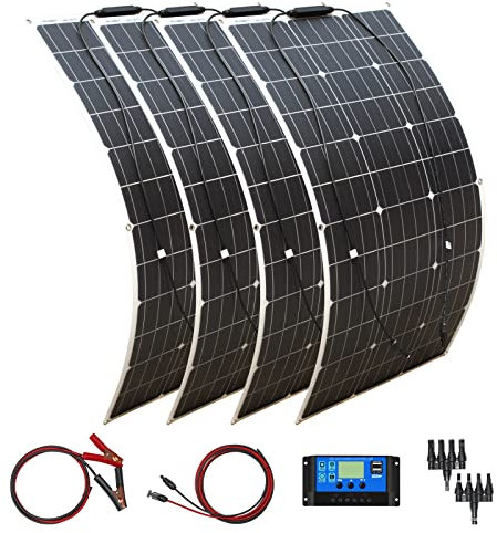 400W Solarpanel Kit 4 * 100W 18V Flexibles Solarpanel Photovoltaik Monokristallmodul 40A Solarregler, zum Laden von 12V Batterien – Wohnmobile, Wohnwagen, Boote, Dächer (400)