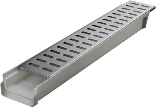 Kit De Drenaje De Zanja En Forma De U De 60 Cm De Largo, Desagües De Canal para Exteriores con Rejilla De Metal, Filtros De Drenaje Lineales para Patio, Garaje, Terraza, Canalón De Resina (Ancho 10