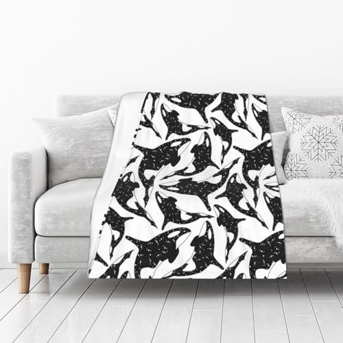 Wal Orca Killer Kuscheldecke, warme Flanell-Fleece-Plüsch, weiche Sofa-Überwurfdecke als Bettdecke/Bettlaken, 102 x 127 cm