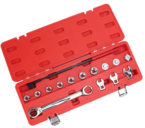 Kit Herramientas para Correas Serpentinas con Llave Trinquete, Adaptador Dado, Varilla Extensión Dado 6 Puntos, 15 Piezas Juego Herramientas Tensor Correa Serpentina Trinquete
