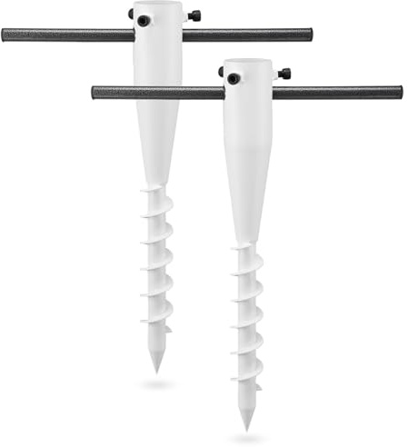 Starbover Strandschirm Bodenanker, Schwerlast-Spiralfuß für Bodenmarkisen, 43 cm rostbeständiger Metall-Standfuß für Garten, Strand & Rasen, Terrassen, Flaggen & Dekostangen(Weiß, 2 Stück)