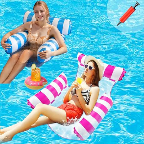 2 Stück Luftmatratze Pool Aufblasbare Wasserhängematte Pool Aufblasbar Wasser Hängematte 4 In 1 Aufblasbare Wasserspielzeug Pool Zubehör Pool Spielzeug Hängematte Pool mit Luftpumpe für Sessel Pool