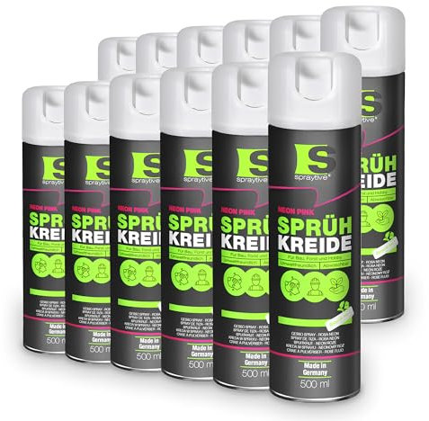 Spraytive Lot de 12 sprays de craie en spray de 500 ml rose fluo – Peinture à la craie lumineuse lavable pour extérieur, marquage de sol, spray de marquage temporaire pour asphalte, herbe, béton