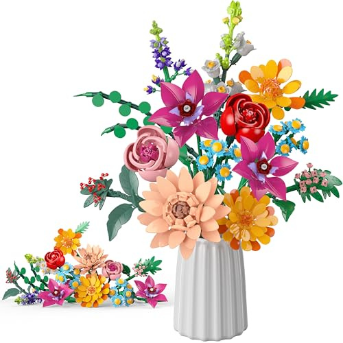 MONOFUN Kit de Construcción de Ramo de Flores, 887 Pcs Flores Eternas con Flowers Roses, Regalo Romántico o Decoración Duradera Ideal para Mujeres, Niños 6+, Adultos Navidad, Cumpleaños, San Valentín