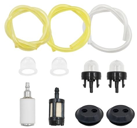 Universal Lawn Mower Fuel Line Kit, 3 Fuel Hose, 4 Primer Bulbs, 2 Fuel Tank Seals, 2 Fuel Filters, Petrol Gas Pipe Set for Strimmer Chainsaw