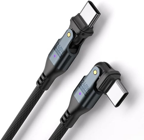 Junichi Cable USB C a USB C [1M] Doble rotación de 180 ° 240 W PD cable de carga rápida USB tipo C cable PD cargador rápido y cable de transferencia de datos para todos los teléfonos tipo C